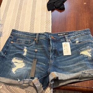 Blank NYC Distressed Blue Denim Shorts